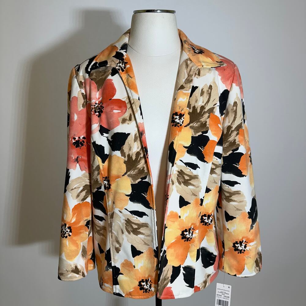 NWT Alfred Dunner Peach Tropical Floral Blazer Suit Jacket Womens Size 8 Career